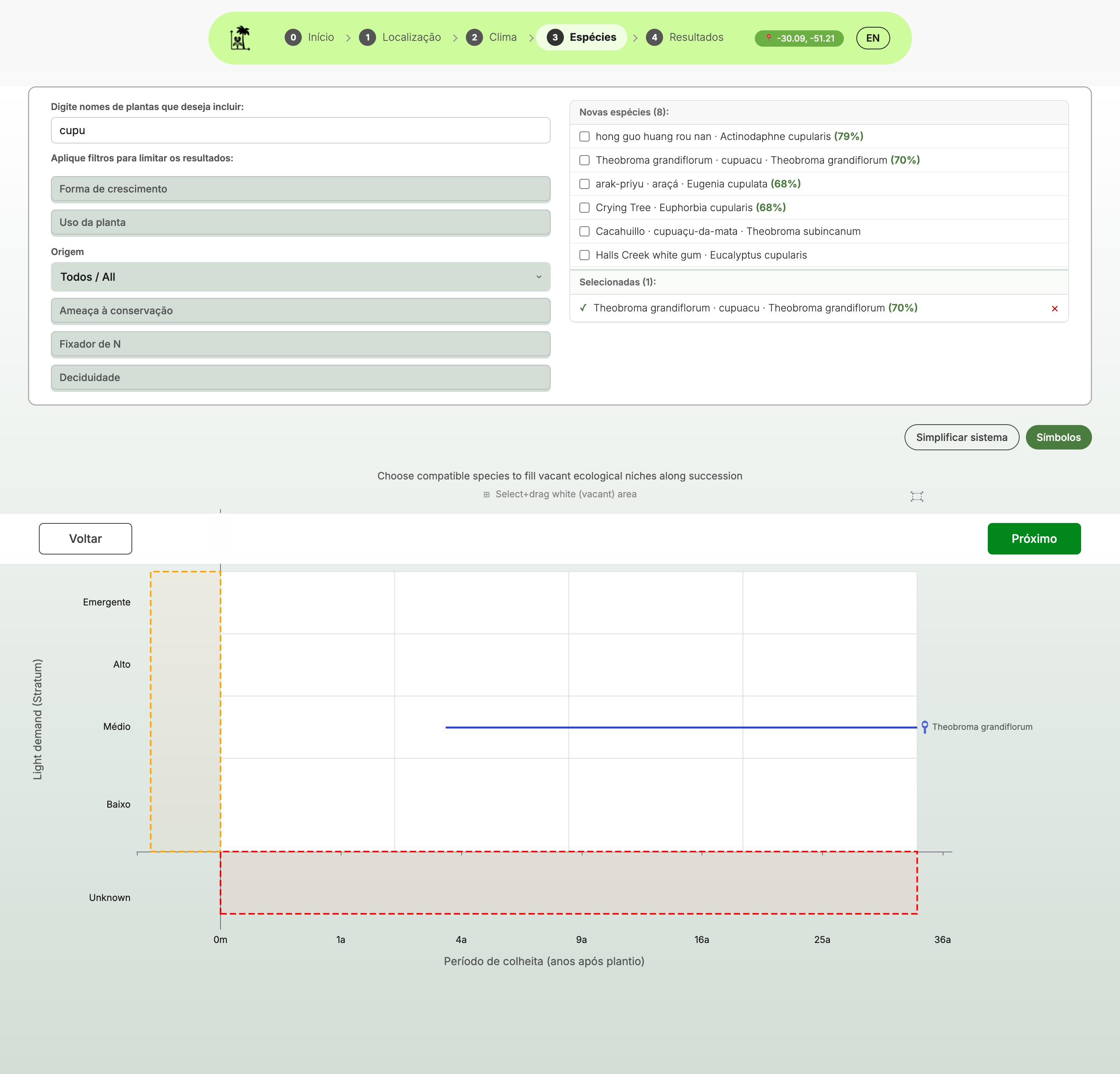 Passo 3: Seleção de Espécies