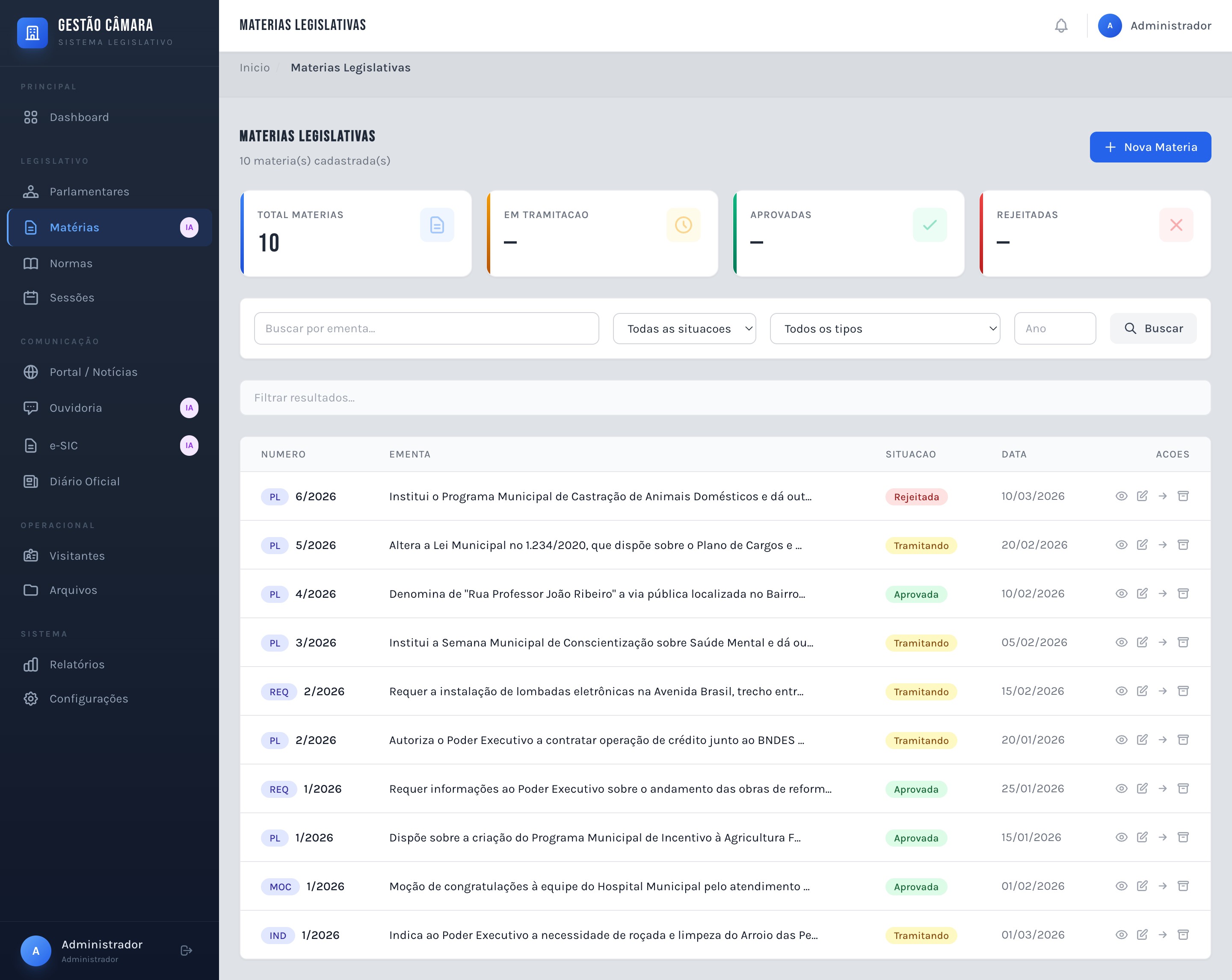 Matérias Legislativas