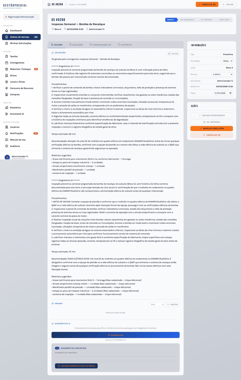 Detalhe de OS com diagnóstico IA